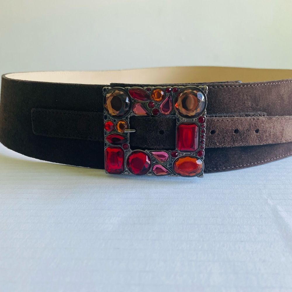 Devernois Suede Embellished Brown Waist Belt Size XL Luxury Boho - Picture 7 of 10